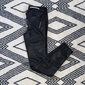 Zara Black Leather Slim Fit Mid Rise Pant| Size: XS